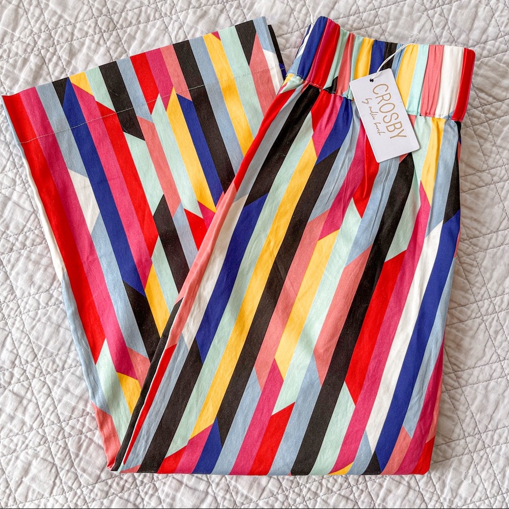 Anthropologie Crosby high rise multicolor stripe wide leg crop pant size medium